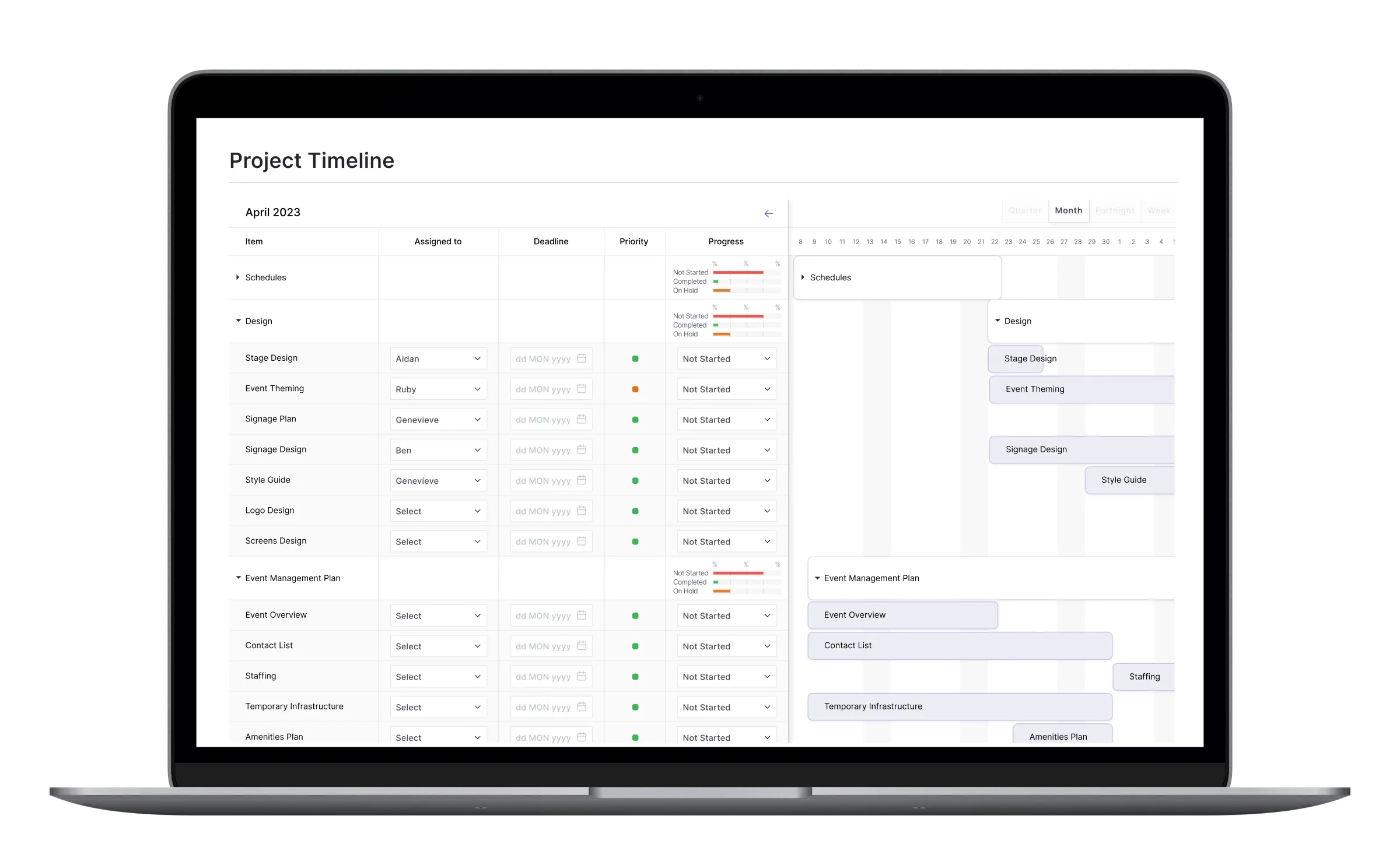 Project Management app screenshot